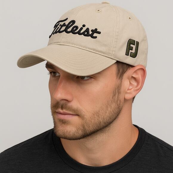 Titleist Golf Hat Cap Beige Embroidered FJ FootJoy Logo Adjustable Strapback... - Picture 1 of 9